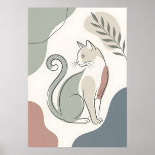 Poster Gato Sentado Boho Abstrato