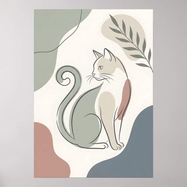 Poster Gato Sentado Boho Abstrato (Frente)