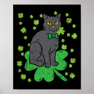 Poster Gato Shamrock Dia de São Patrício 4 Folhas De Vest