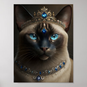 Poster Gato Siamês com Coroa e Colar