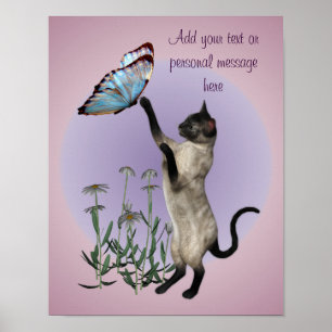 Pôster Gato Siamês E Borboleta Personalizadas