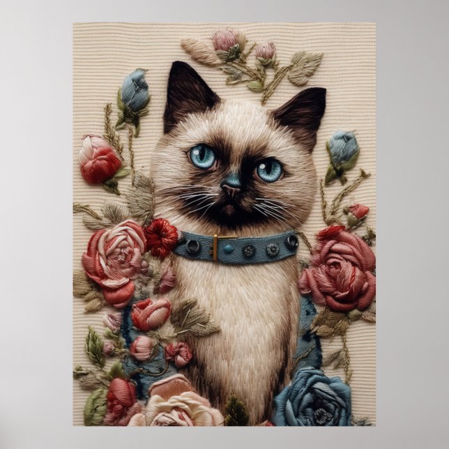Poster Gato siamês e Rosas 3D Boriderme Arte (Frente)