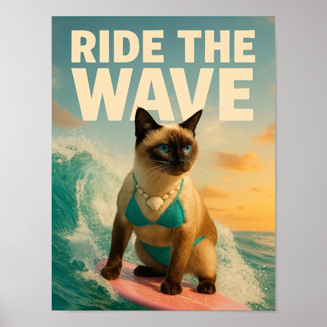 Poster Gato siamês está surfando  (Frente)