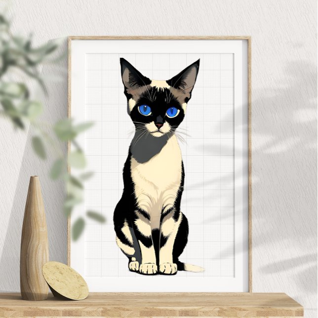 Poster Gato Siamês Gato-Parede-Arte Azul (Criador carregado)