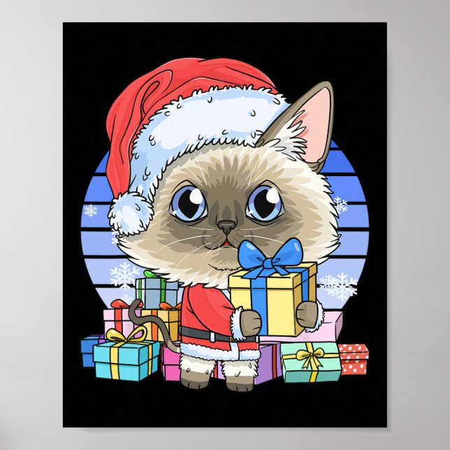 Poster Gato Siamês Gato Santa Claus Natal Kitten Natal (Frente)