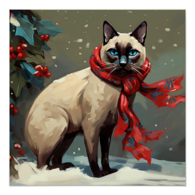 Pôster Gato Siames no Natal de Neve (Frente)