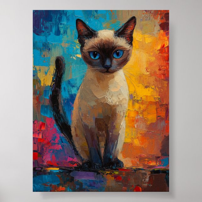 Poster Gato Siames Olhando para o Azul — Retrato com Pinc (Frente)