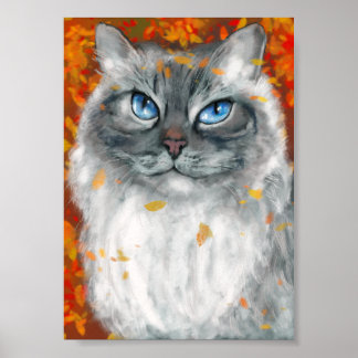Poster Gato Siberiano em Cores de Outono 