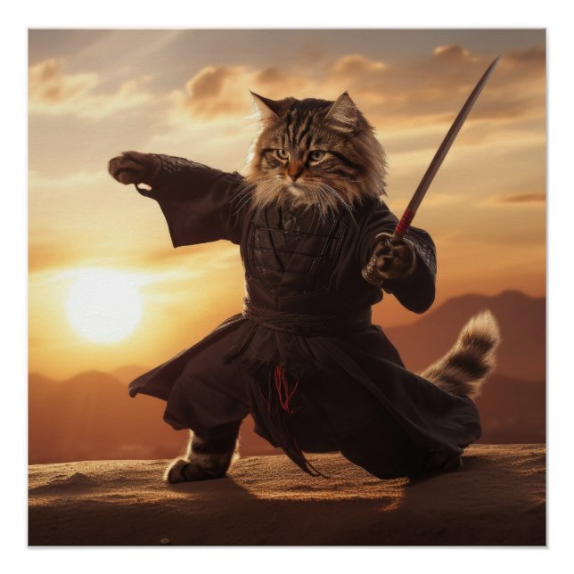 Pôster Gato siberiano Ninja Martial Arts Poster (Frente)