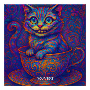 Pôster Gato Sorridente Xícara Fofo Fantasia