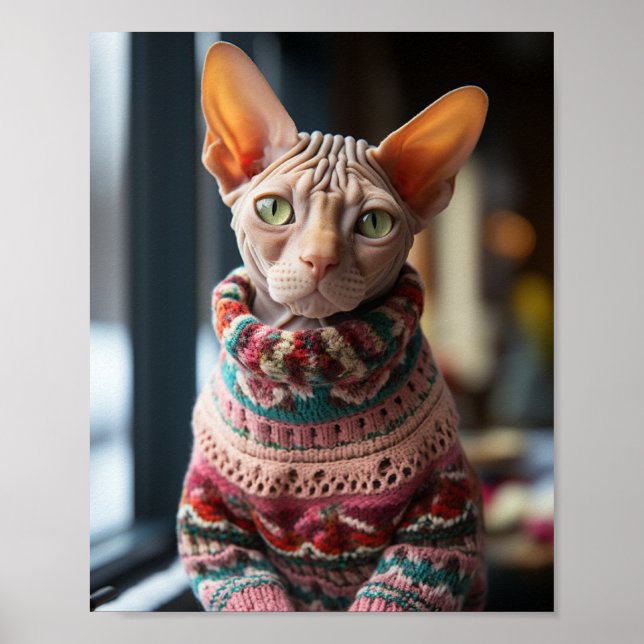 Poster Gato Sphynx com Suéter (Frente)