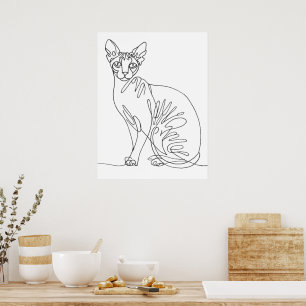 Poster Gato Sphynx Desenhado à Mão - Arte de Linha Minima
