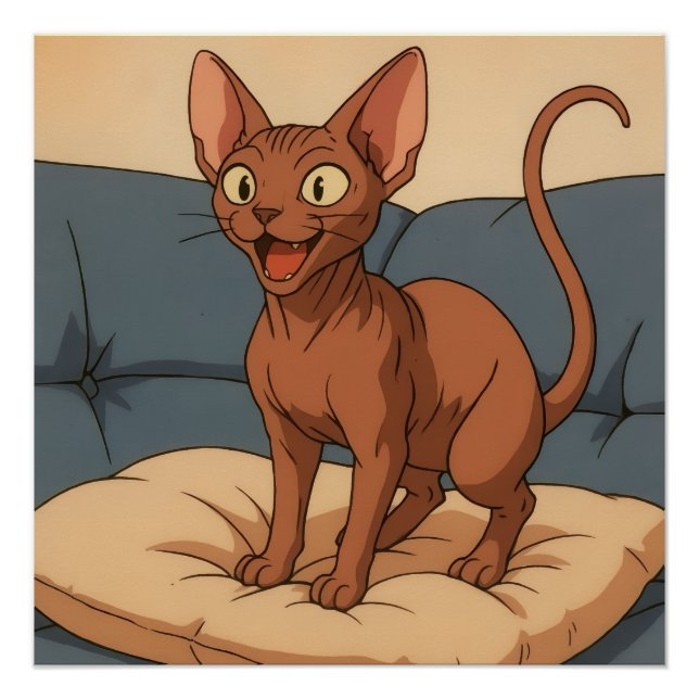 Pôster Gato Sphynx Feliz (Frente)