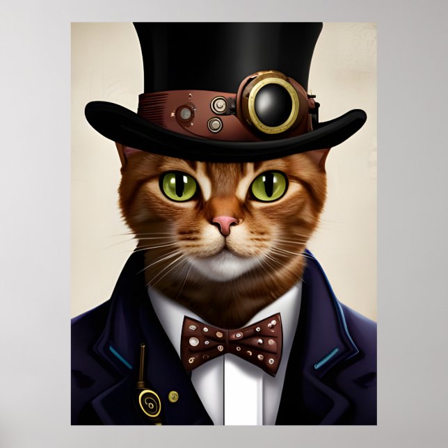 Poster Gato Steampunk (Frente)