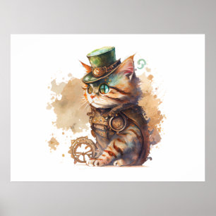 Poster Gato Steampunk Adorable and Cute
