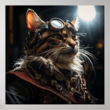 Gato Steampunk em Retro Uniforme