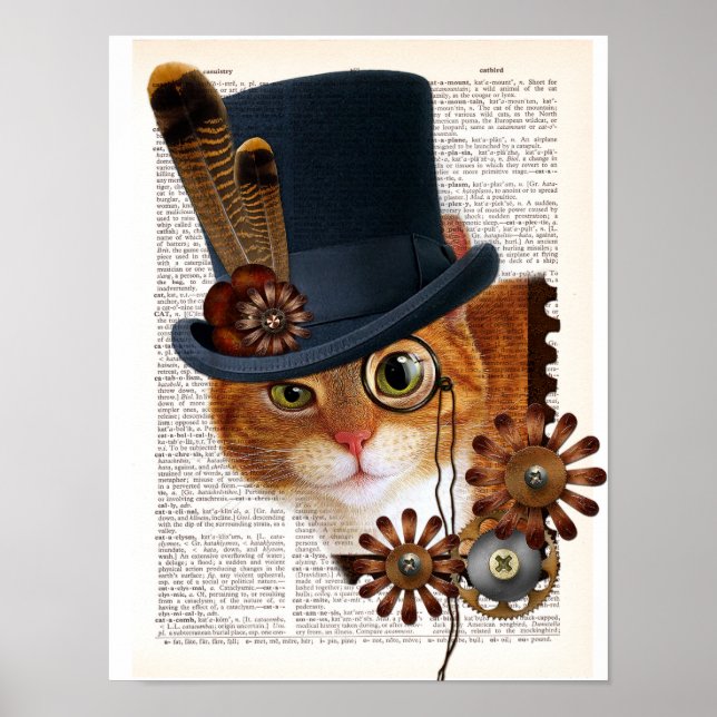 Pôster Gato Steampunk na página do dicionário (Frente)