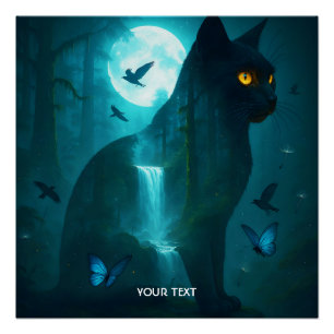 Pôster Gato Surreal Preto Fantasy
