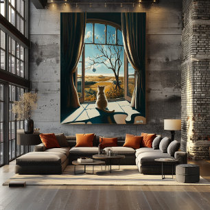 Poster Gato Surrealista Olhando pela Janela – Arte Surrea