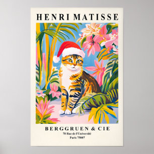 Poster Gato Tabby Cinza no Chapéu do Papai Noel, Decoraçã