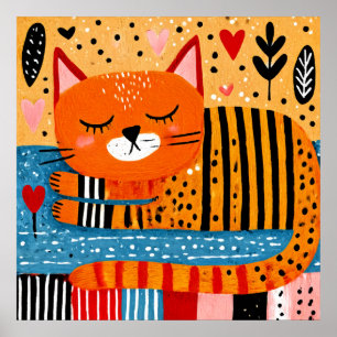 Poster Gato Tabby Laranja, design colorido,