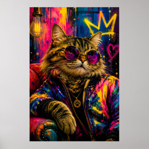 Poster Gato tabby legal usando óculos de sol em estilo ur