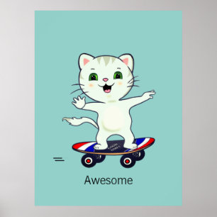 Poster Gato Tabby Patinador Engraçado