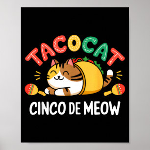 Poster Gato taco menino cinco de meow mexicano cinco de m