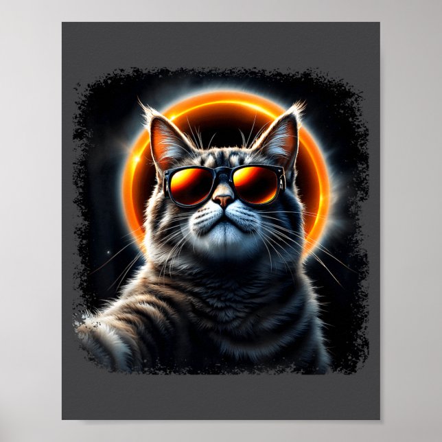 Poster Gato Tirando Selfie Com Eclipse Solar 2025 Engraça (Frente)