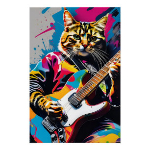 Pôster Gato toca guitarra, grafite de rock