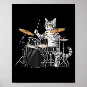 Poster Gato Tocando Bateria Conjunto de Tambores Tocando