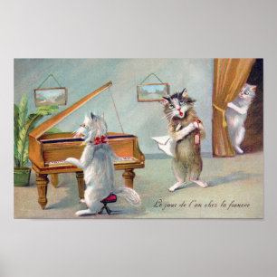 Poster Gato Tocando Piano, Louis Wain