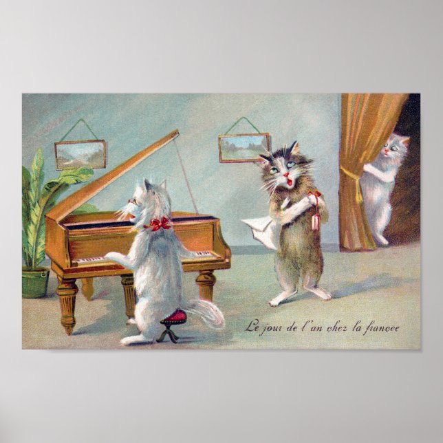 Poster Gato Tocando Piano, Louis Wain (Frente)