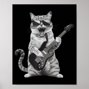 Poster Gato Tocar Guitarra Rock Star Rock And Roll Homens