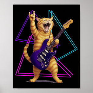 Poster Gato Tocar Guitarra Rock Star Rock And Roll Homens