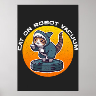 Poster Gato Tubarão Engraçado em Aspirador Robótico Arte 