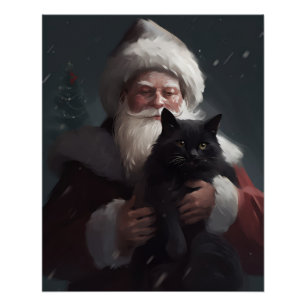 Pôster Gato Tuxedo Com Natal Festivo Do Papai Noel