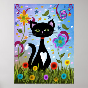 Pôster Gato Tuxedo Sentado Em Um Jardim
