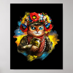 Poster Gato ucraniano engraçado do soldado do dia de memo