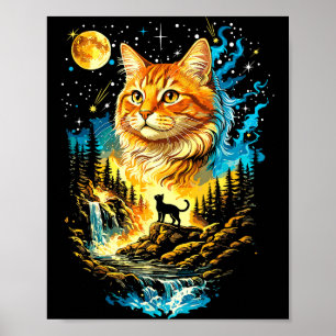 Poster Gato uivando para a lua vintage fã de gato engraça