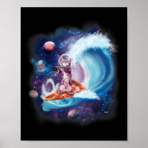 Poster Gato Usando Capacete Surfando Em Prancha De Pizza