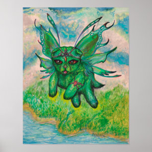 Poster Gato verde voado