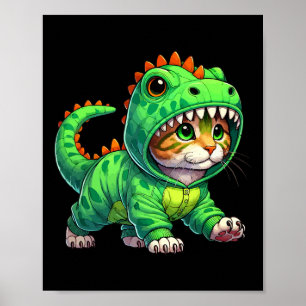 Poster Gato Vestindo Fantasia de Dinossauro Halloween Cos