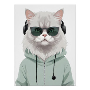 Pôster Gato Vestindo Hoodie Engraçado Caráter Animal Lega