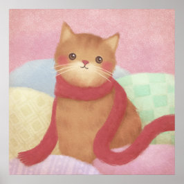 Poster Gato Vestindo Uma Ilustração Vermelha De Escarpa