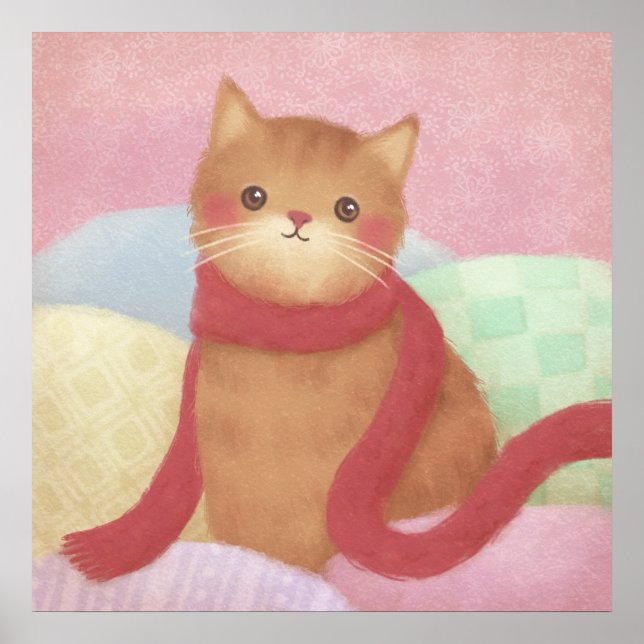 Poster Gato Vestindo Uma Ilustração Vermelha De Escarpa (Frente)