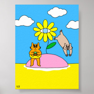 Poster Gato Vibrações Coloridas de Verão