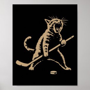 Poster Gato Vintage Engraçado Jogando Disco de Hóquei no