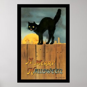 Poster Gato Vintage Feliz Halloween por Ellen Clapsaddle