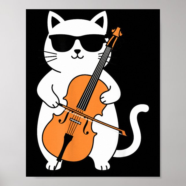Poster Gato Violoncelo Tocando Violoncelo Música Divertid (Frente)